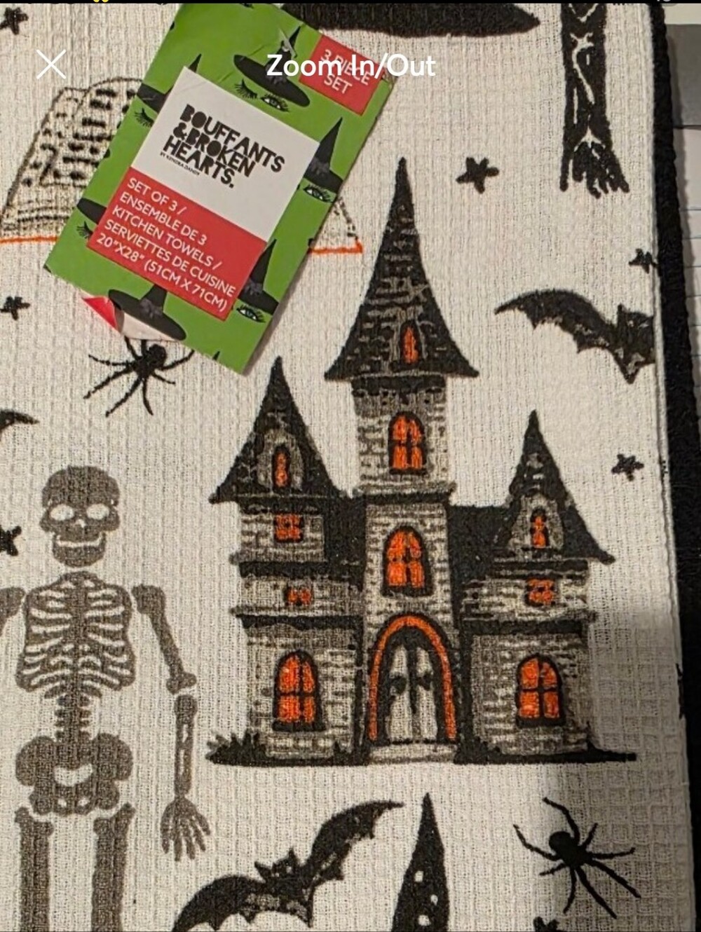 Halloween Haunted House & Skeleton Kitchen Towel - Orange, Black, Gray Set Of 3